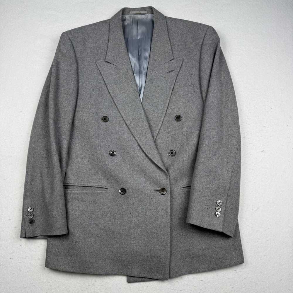 D. FINE Sport Coat Mens 42 Gray 100% Cashmere Double Breasted Peak Lapel